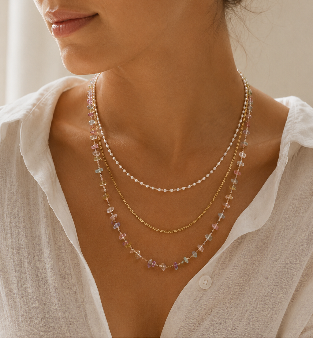 Natural Stone 3 Layer Stacking Necklace