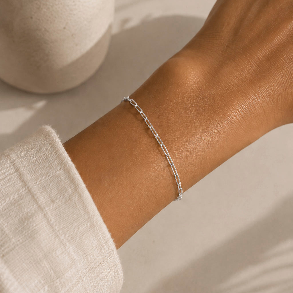Paperclip Chain Bracelet Silver Tone