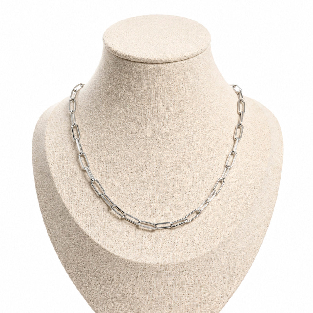 Paperclip Chain Necklace Silver Tone